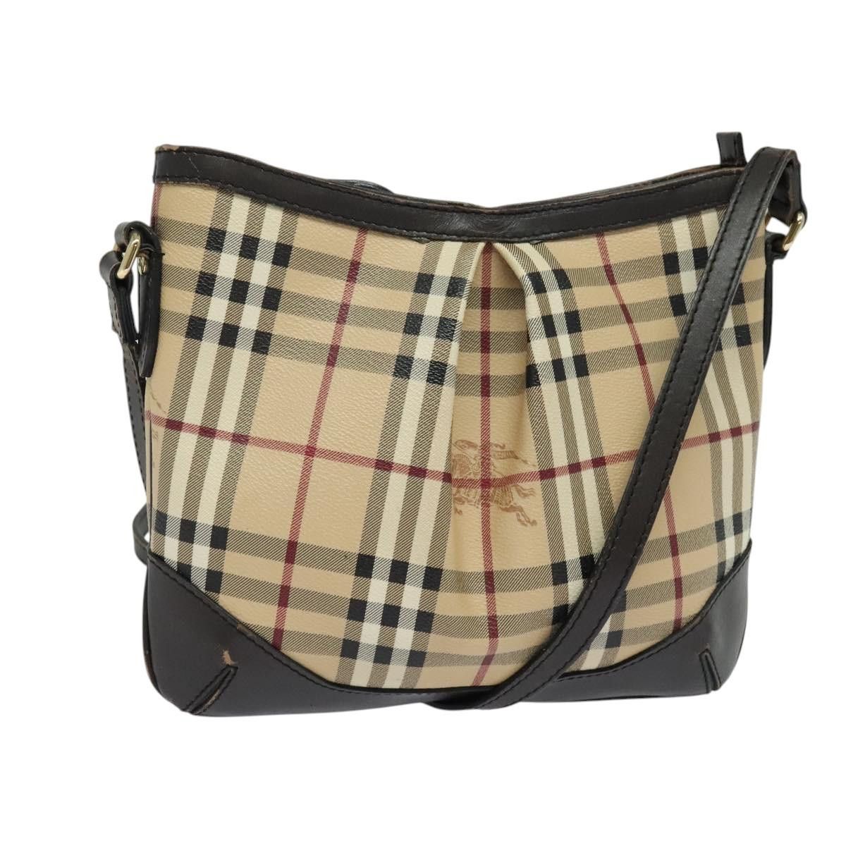 Burberry Nova Check Shoulder Bag Pvc Beige Gold Auth Ep8752 in Beige/Gold, Women's