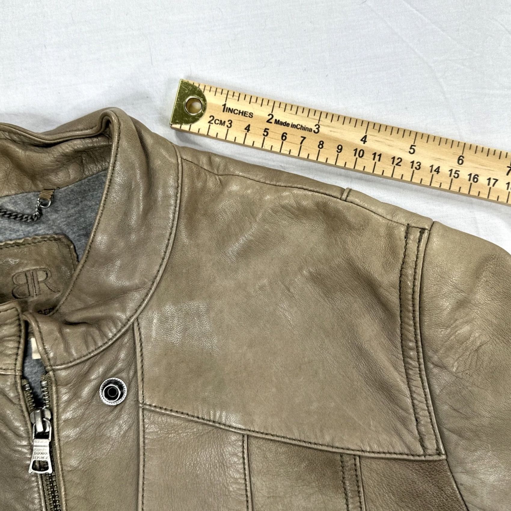 Banana Republic Banana Republic Jacket Women XL Leather Bomber Moto Full Zip Beige Vintage Size XL / US 12-14 / IT 48-50 - 5 Thumbnail