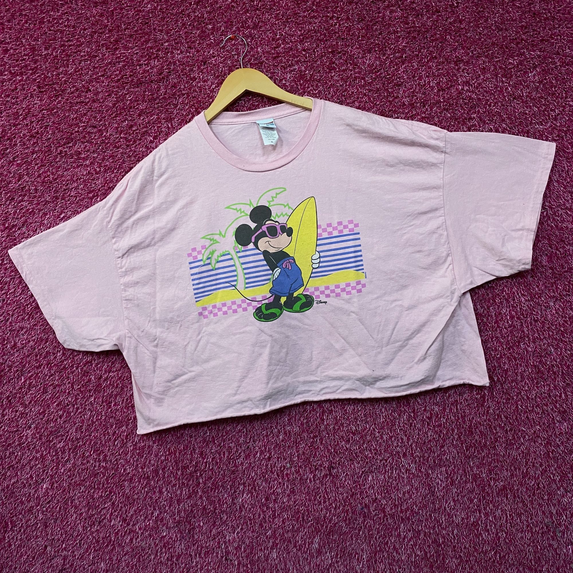 Disney Junk Food Clothing Mickey Mouse Surf Flea Market Pink Crop T Size XL / US 12-14 / IT 48-50 - 3 Thumbnail