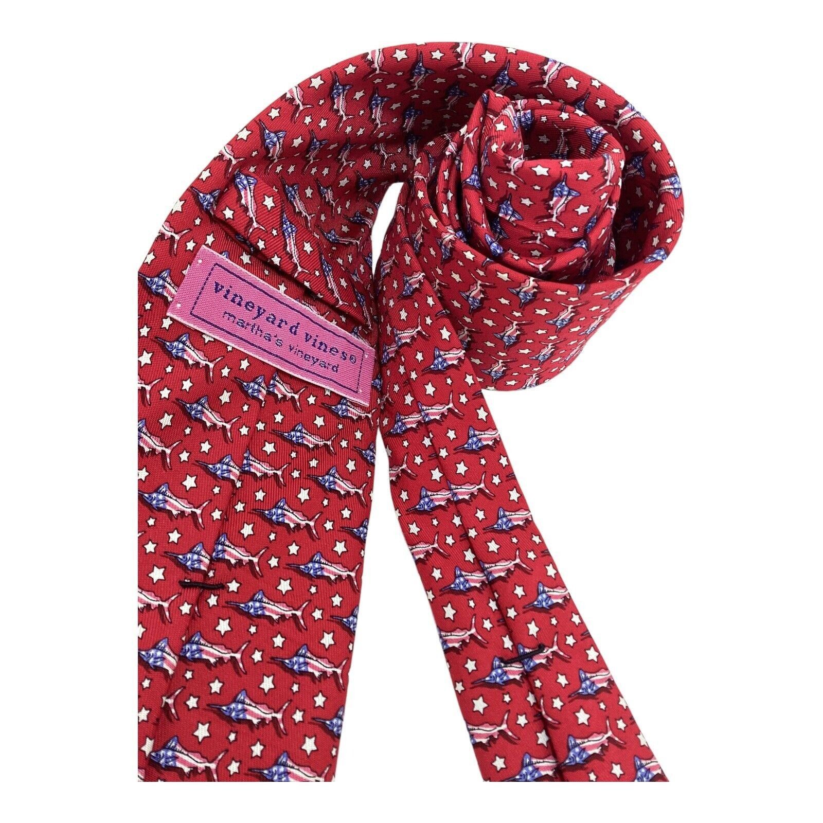 Vineyard Vines VINEYARD VINES Red Marlin With American Flags Silk Tie H.MIn Size ONE SIZE - 3 Thumbnail