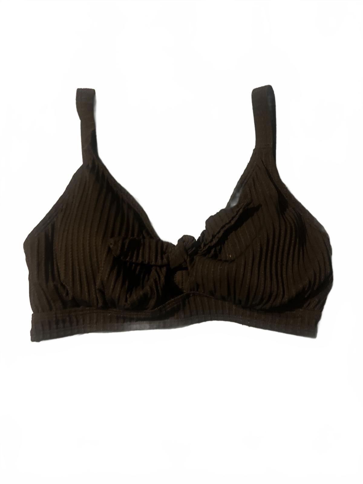 Unknown London Black Ribbed Tie-Front Bikini Top NWOT 34DD Size ONE SIZE - 2 Thumbnail