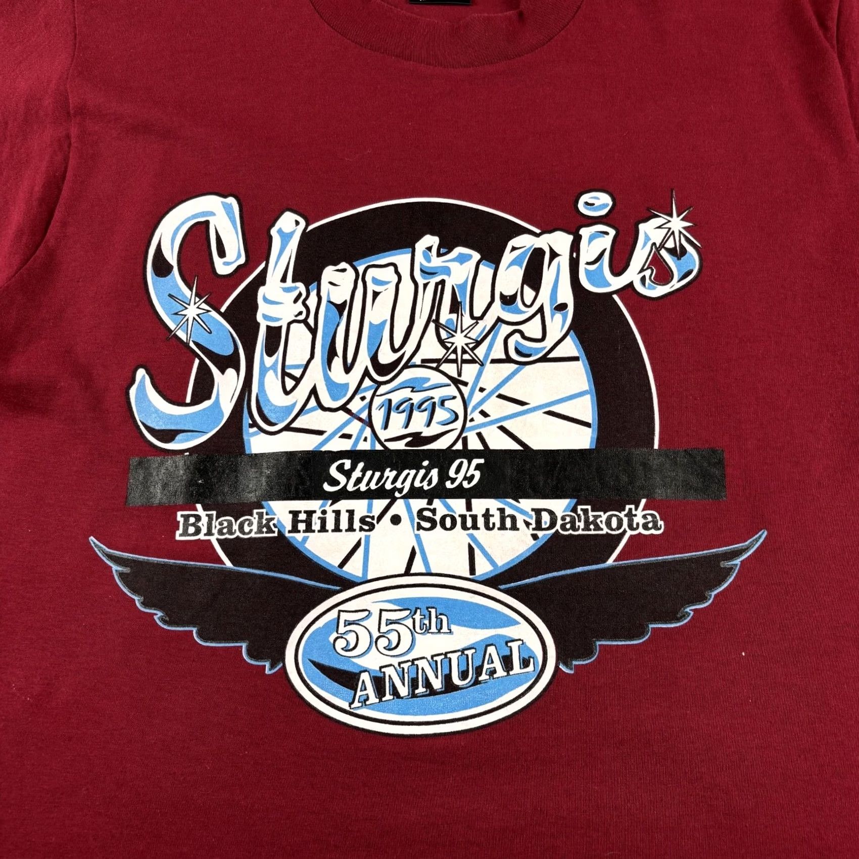 Fruit Of The Loom VINTAGE Fruit of the Loom T-Shirt Mens M Maroon Red 1995 55th Annual Sturgis Motorcycle Rally NOS USA Size US M / EU 48-50 / 2 - 3 Thumbnail