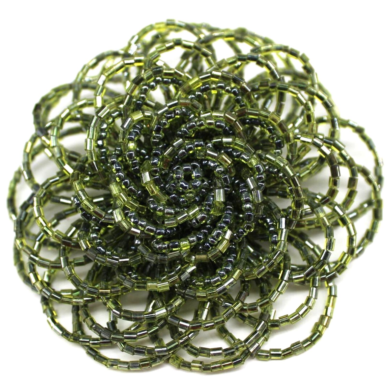 Other Vintage Swirls Micro Glass Beaded Brooch Pin Olive Green Size ONE SIZE - 1 Thumbnail