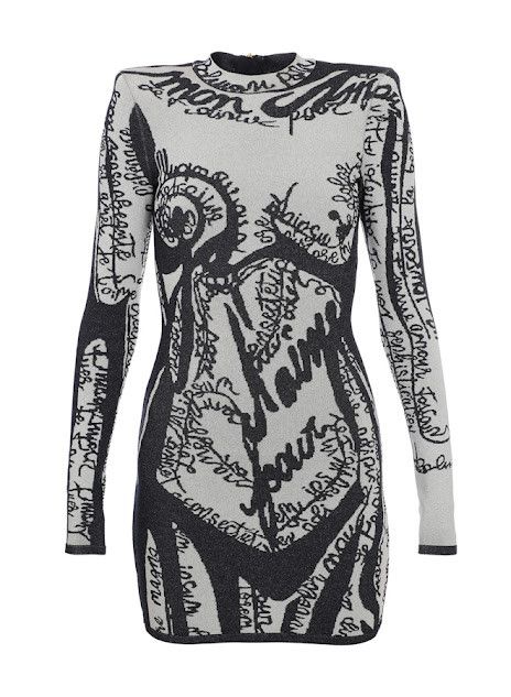 Balmain o1s1wg111225 Mini Dress Embroidered Body Pattern in Black Size M / US 6-8 / IT 42-44 - 1 Thumbnail