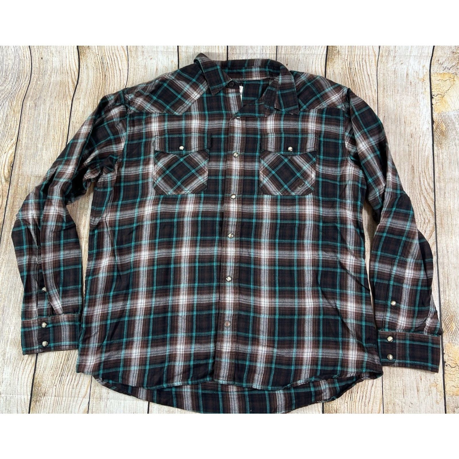 Ariat Ariat Shirt Plaid Western Brown Green Pearl Snap Retro Fit XL Mens Button-Up Long Sleeve Collared Pocket Size US XL / EU 56 / 4 - 2 Thumbnail