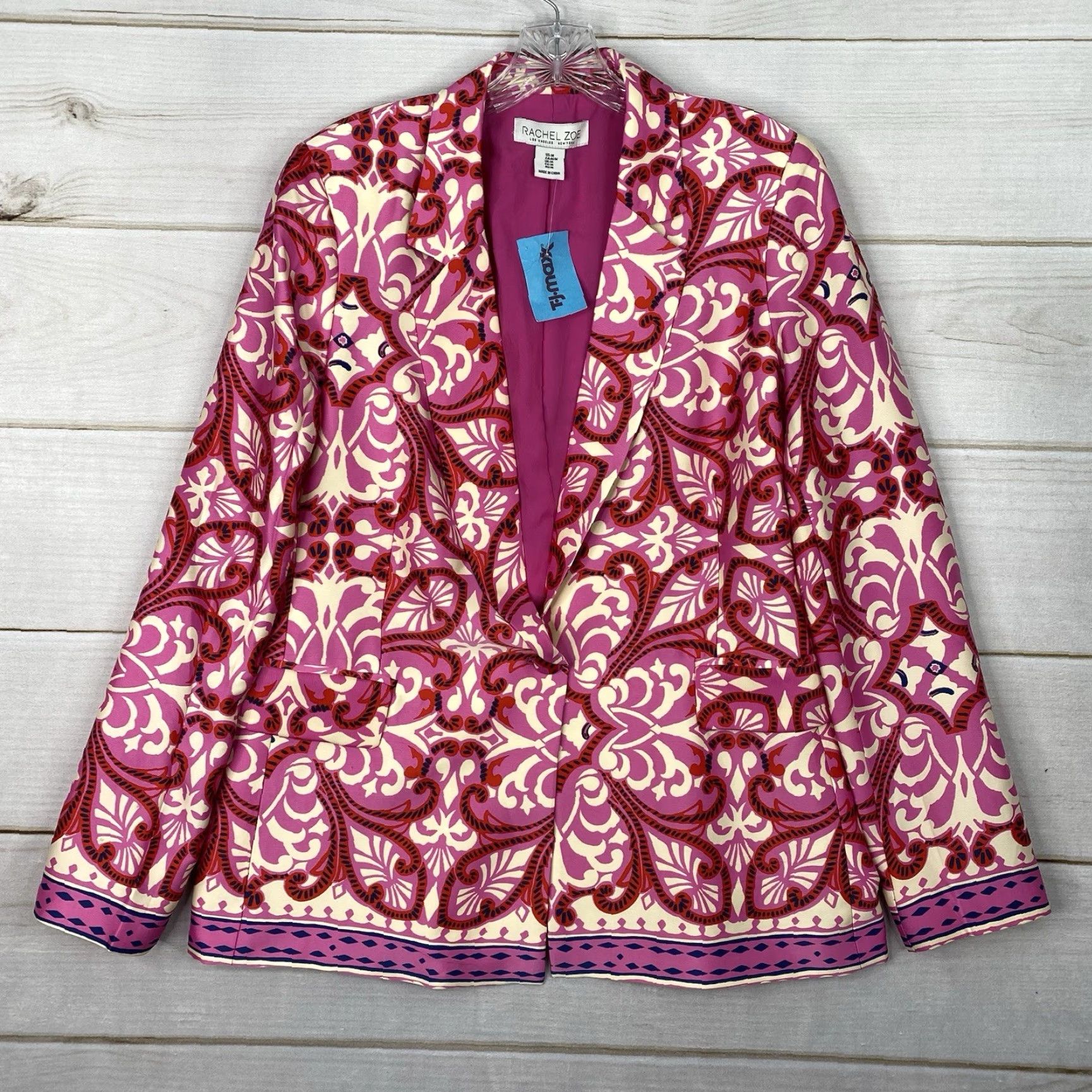 Rachel Zoe Rachel Zoe Blazer Shirt Womens M Pink Satin Geometric Baroque Beadwork 90s Designer Luxe NWT Size M / US 6-8 / IT 42-44 - 2 Thumbnail