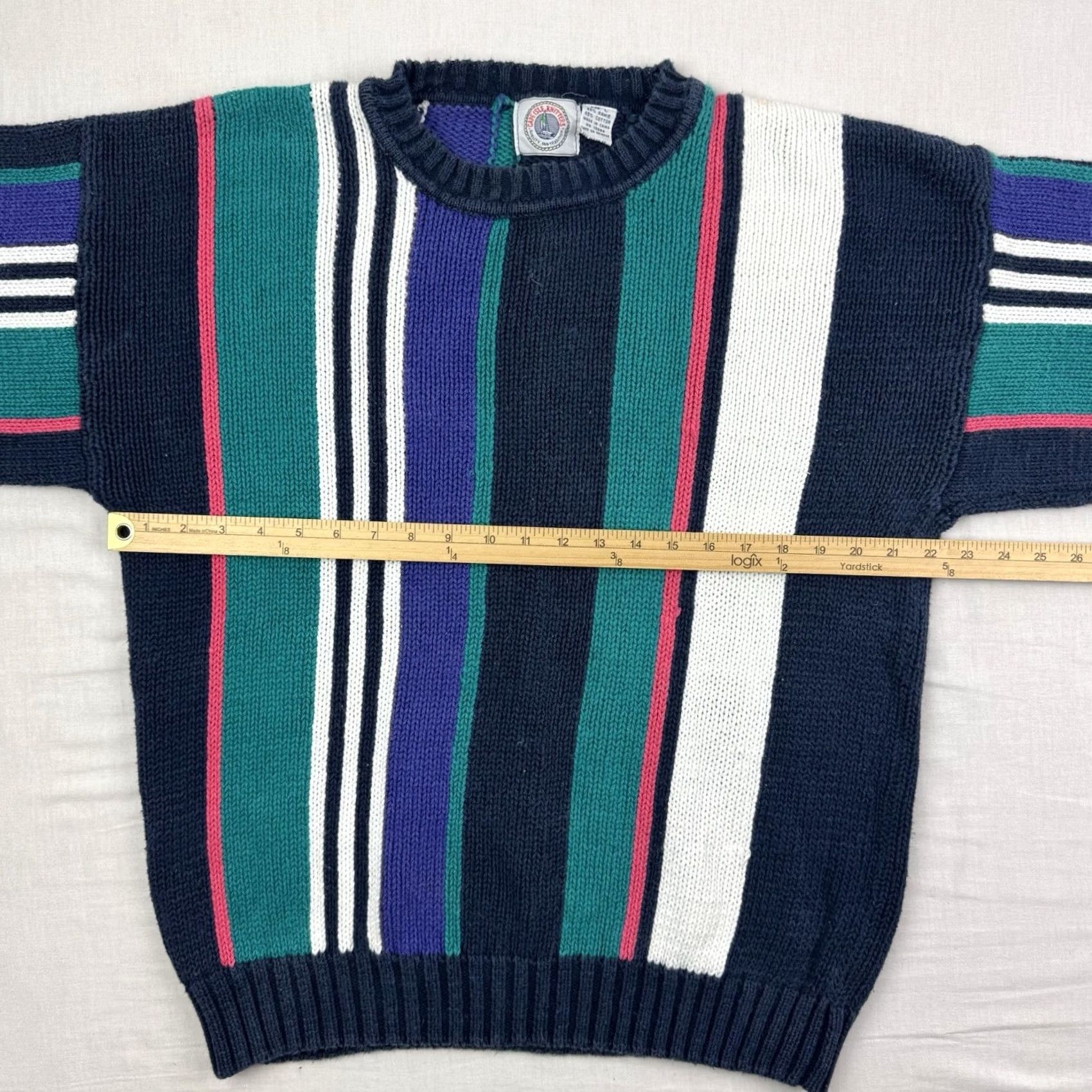 Vintage VINTAGE Cape Isle Knitters Chunky Sweater Adult Large Striped Heavyweight 90s Size US L / EU 52-54 / 3 - 5 Thumbnail