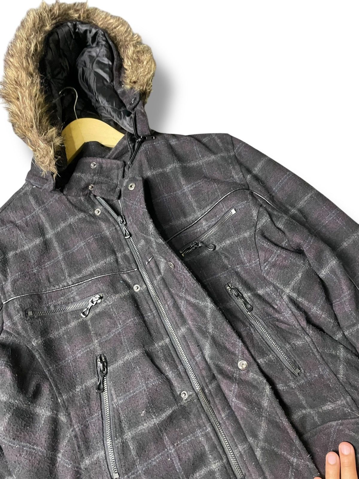 In The Attic × Japanese Brand × Vintage In The Attic Checkered Faux Fur Hooded Coat (107) Size US L / EU 52-54 / 3 - 6 Thumbnail