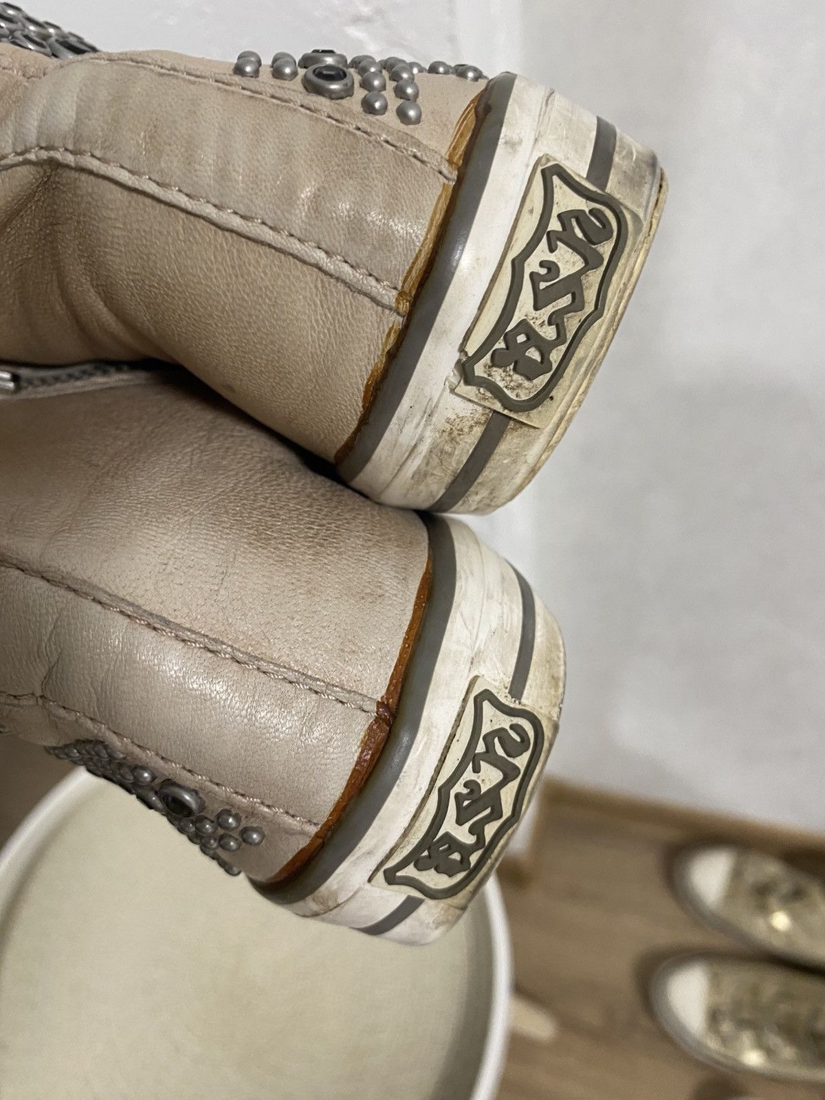 ASH Ash Victim Beige Leather Studded High Top Punk Goth Shoes 38 Size US 8 / IT 38 - 10 Thumbnail
