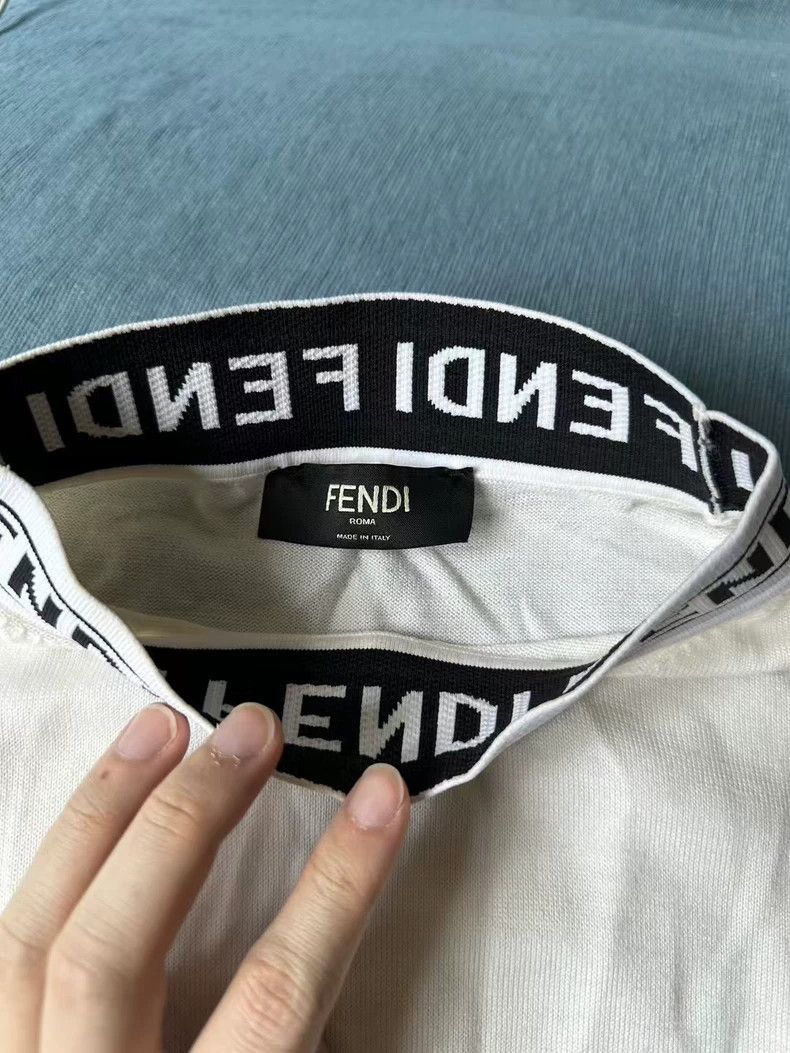 Fendi Fendi White Knitted Sweater with Logo Collar Size US L / EU 52-54 / 3 - 3 Thumbnail