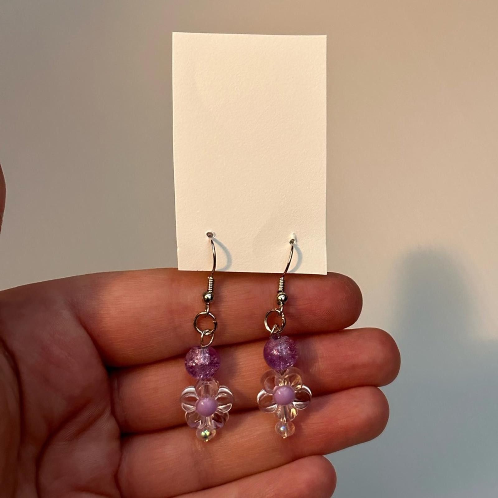 Handmade Cute Lavender Purple Flower Drop Earrings Size ONE SIZE - 2 Thumbnail