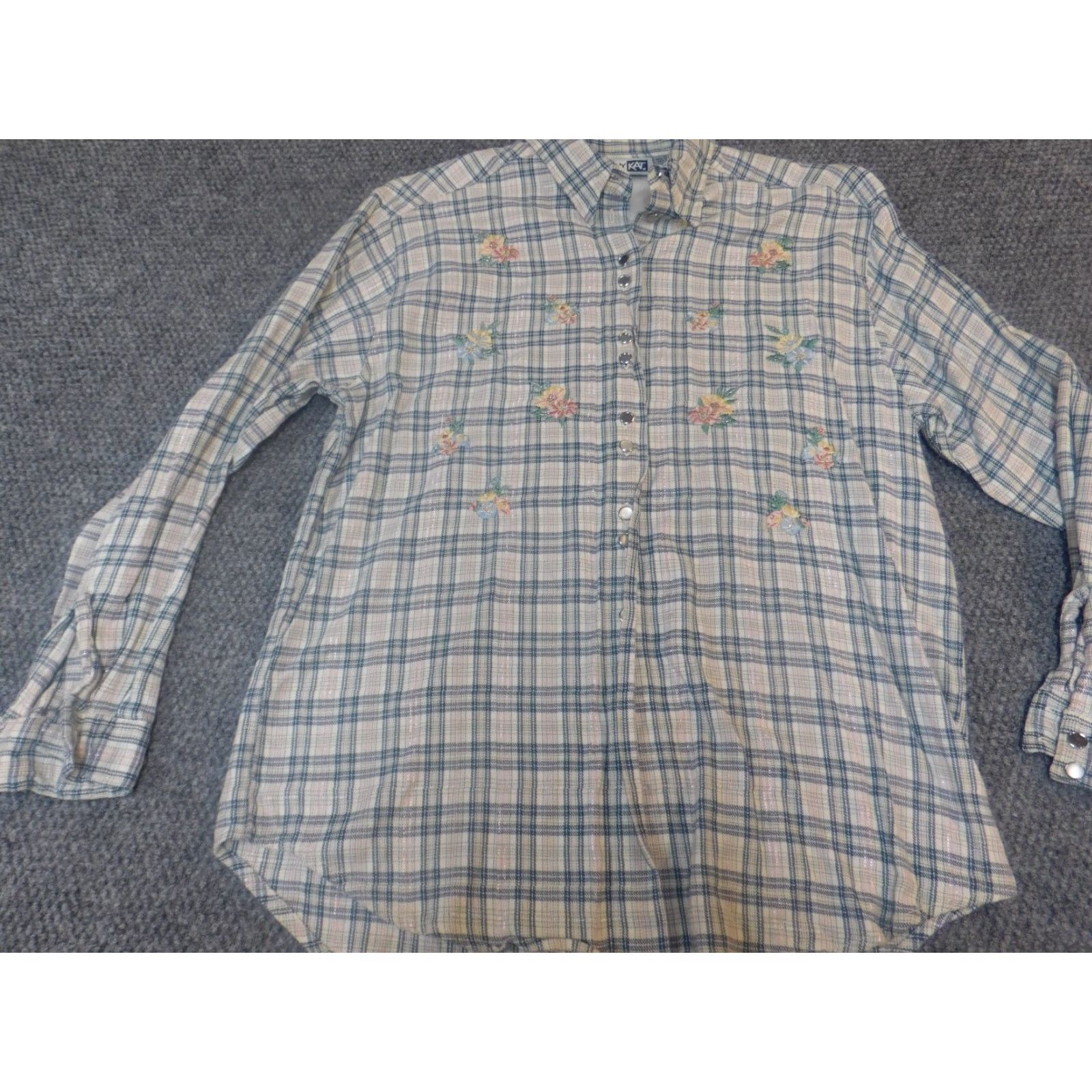 Vintage Krazy Kat Womens Shirt Medium plaid flowers button down Size M / US 6-8 / IT 42-44 - 3 Thumbnail