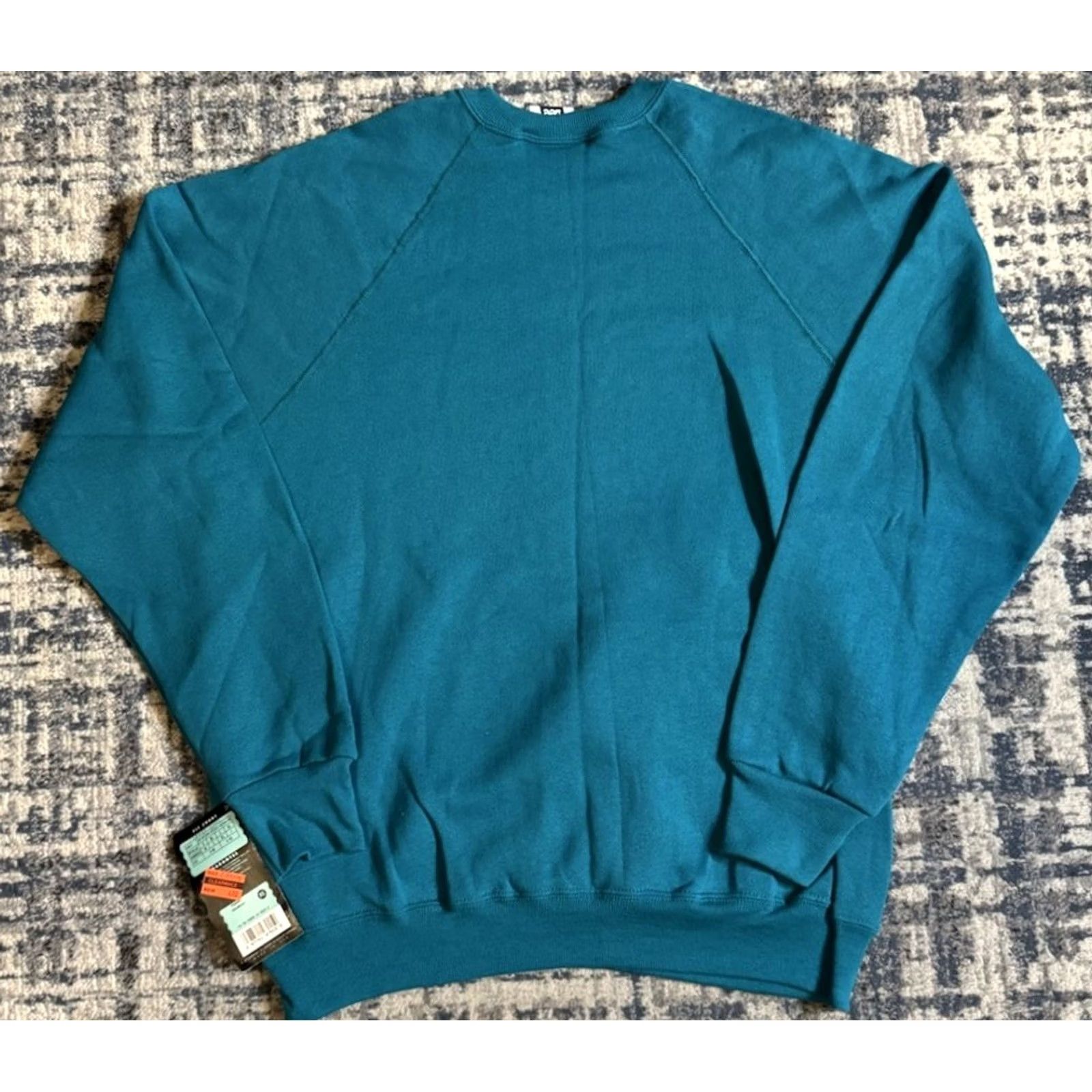 Lee VINTAGE Lee Sweatshirt Crew Neck Teal XL Men 90s Pullover Cotton Blend Crewneck Long Sleeve, All Seasons, Gym & Training, USA, Teal, Solid Size US XL / EU 56 / 4 - 6 Thumbnail