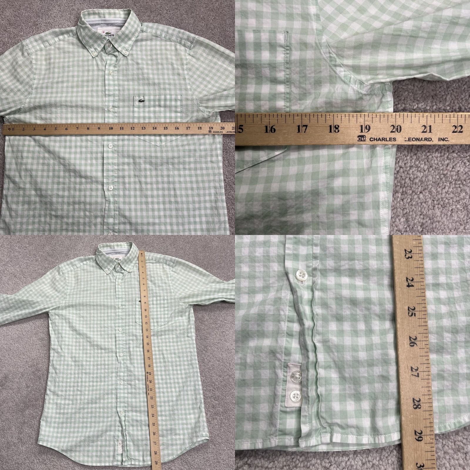 Lacoste Lacoste Shirt Men’s 38 Large Green White Check Button-Down Cotton Pocket Preppy Lightweight Shirt Size US L / EU 52-54 / 3 - 8 Thumbnail