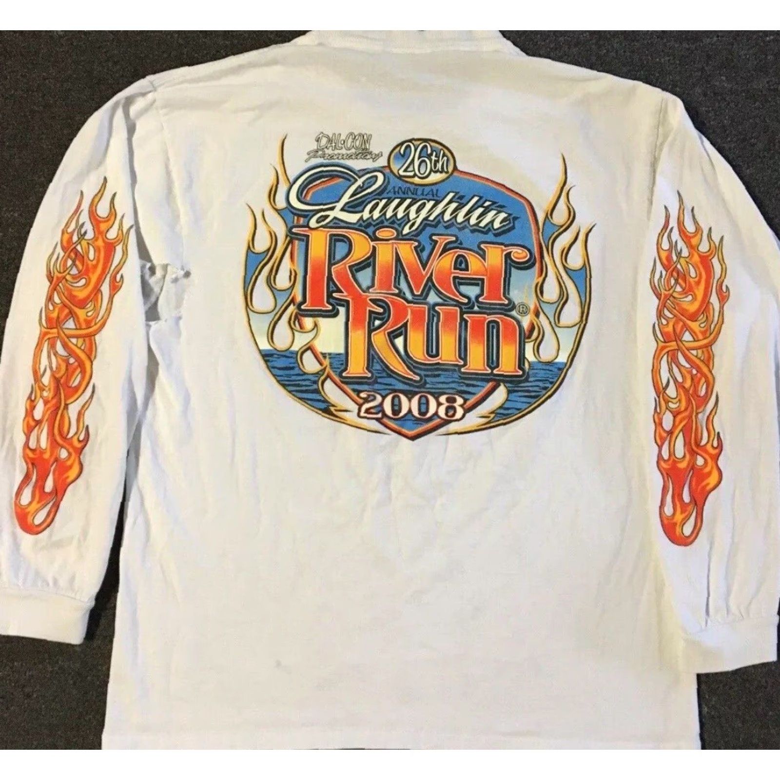 JNCO VINTAGE Thrashed Faded Flame Shirt S Mens Shirt Long Sleeve White 80s 90s Jnco Harley Skate Punk Rock Fire Thrashed Size US S / EU 44-46 / 1 - 2 Thumbnail