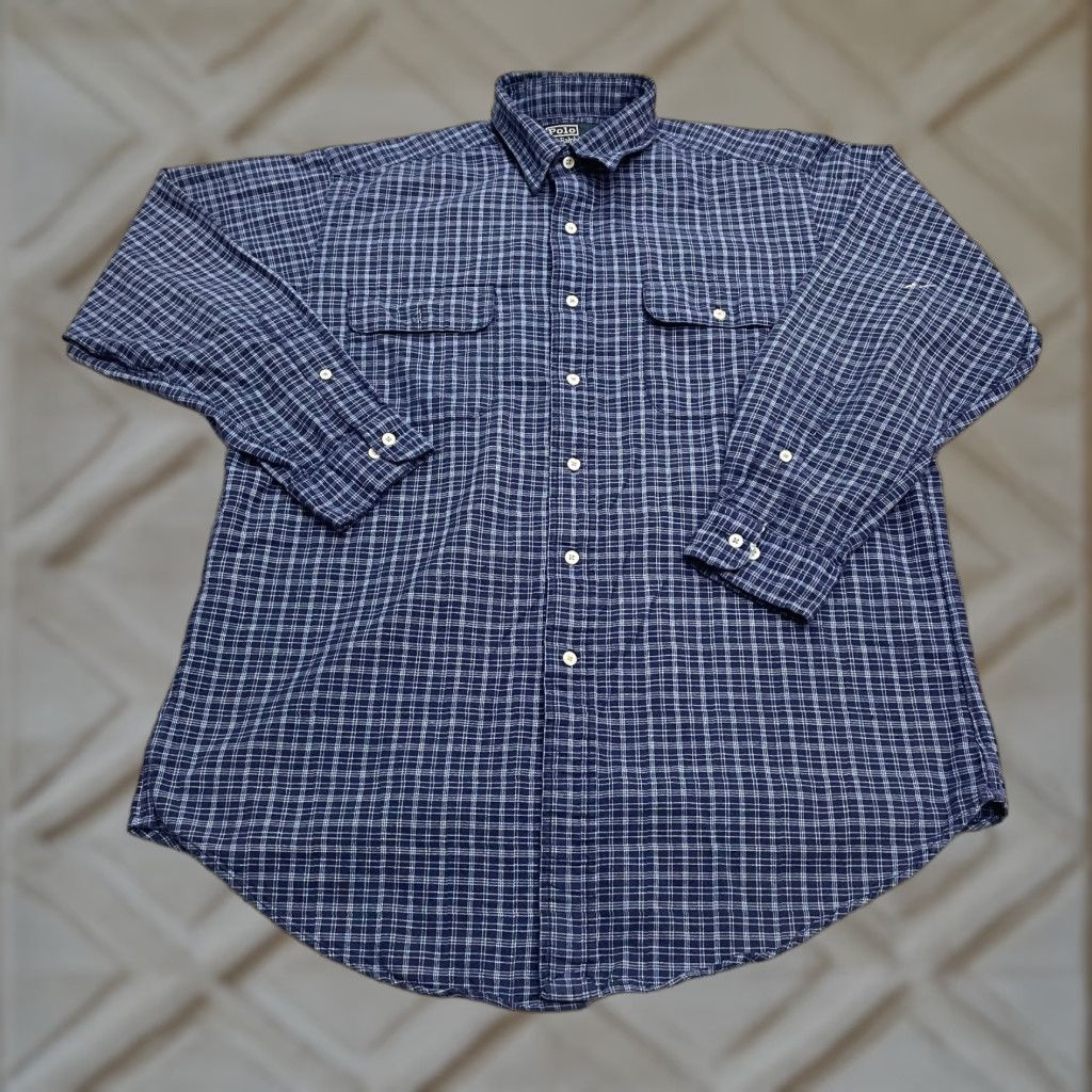 Polo Ralph Lauren VINTAGE Polo Ralph Lauren Halpern Button-Down Shirt Mens Large Blue Plaid Cotton Classic Casual Size US XS / EU 42 / 0 - 1 Thumbnail