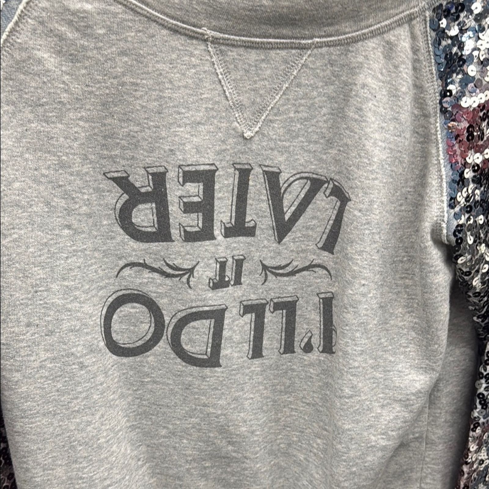 Other NWT Trust Gray Sequin Sleeve Women's Sweatshirt Size S Size S / US 4 / IT 40 - 2 Thumbnail