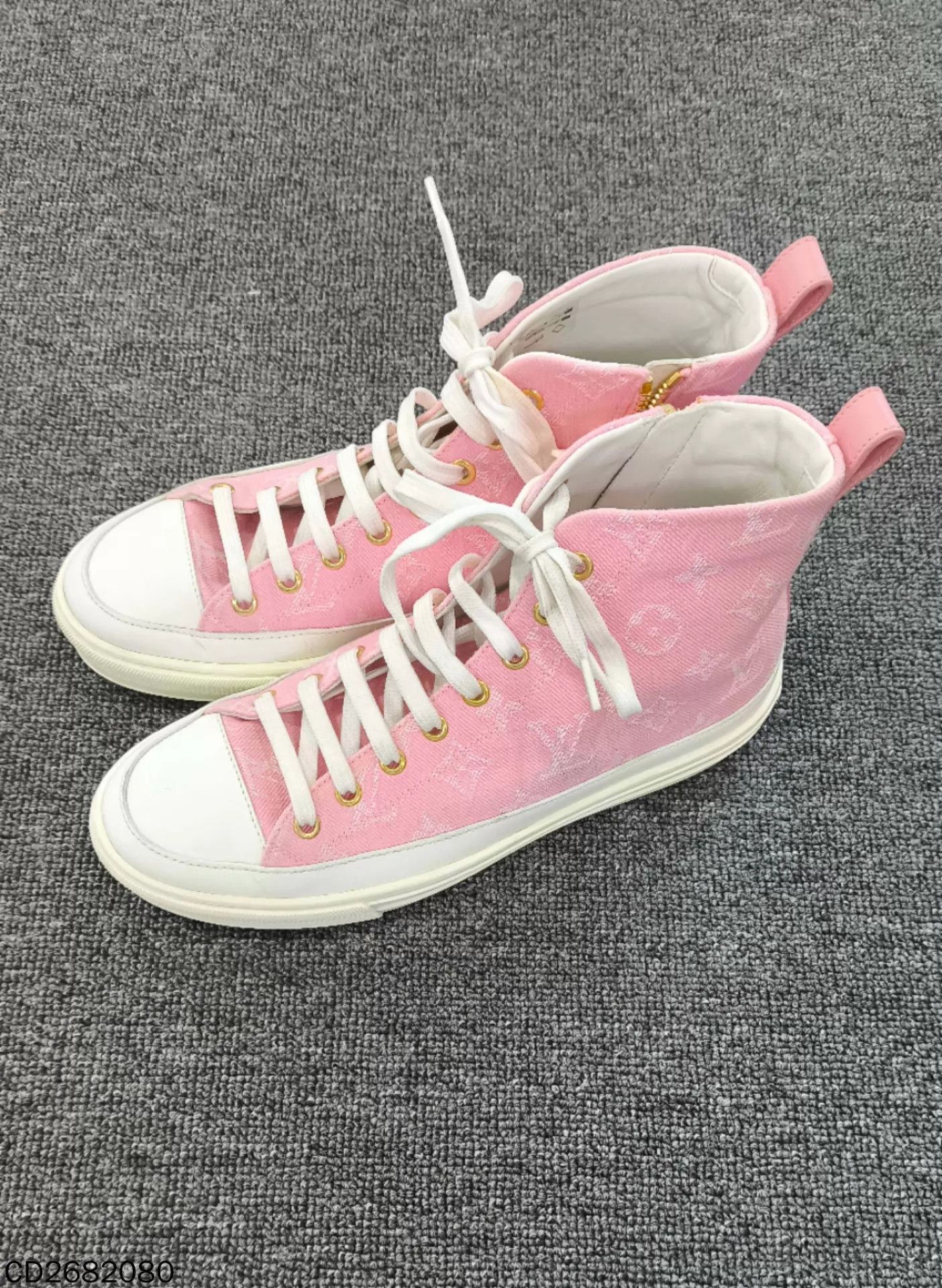 Louis Vuitton LV pink all-over logo hi-top canvas sneakers 37.5 Size US 7 / IT 37 - 1 Thumbnail