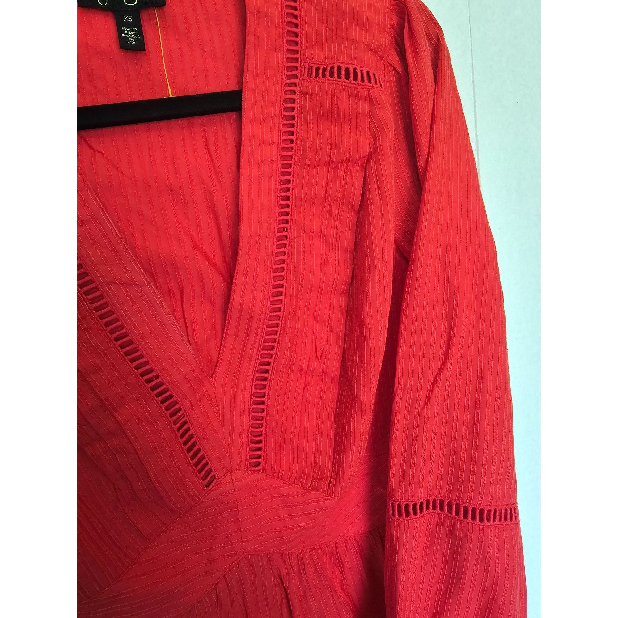 Jessica Simpson Jessica Simpson Red V-Neck Long Sleeve Blouse boho XS Size XS / US 0-2 / IT 36-38 - 2 Thumbnail