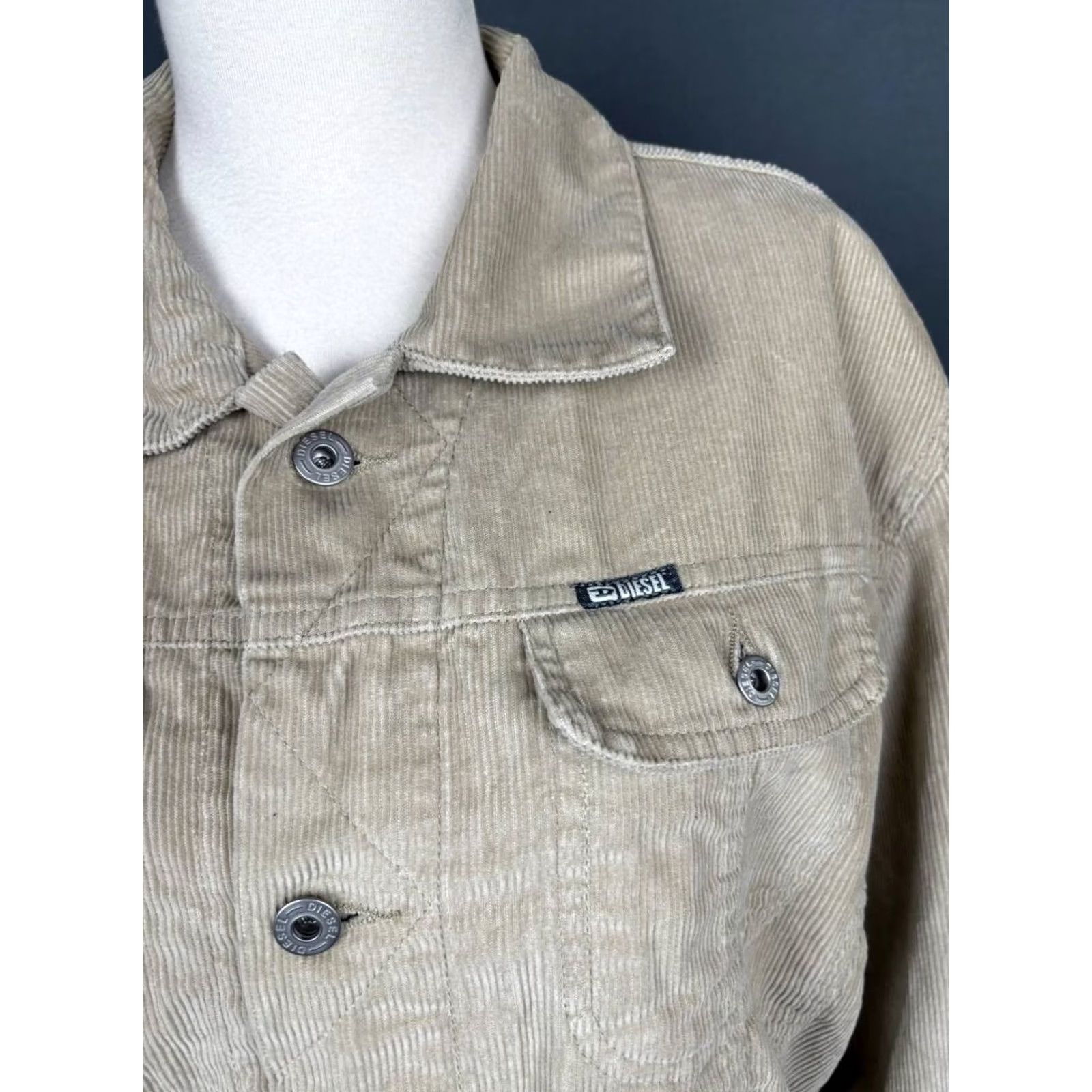 Diesel Diesel Jacket Trucker Beige Cotton Corduroy 2XL Womens Long Sleeve Regular Fit Pale Beige Jacket Size XXL / US 16-18 / IT 52-54 - 6 Thumbnail