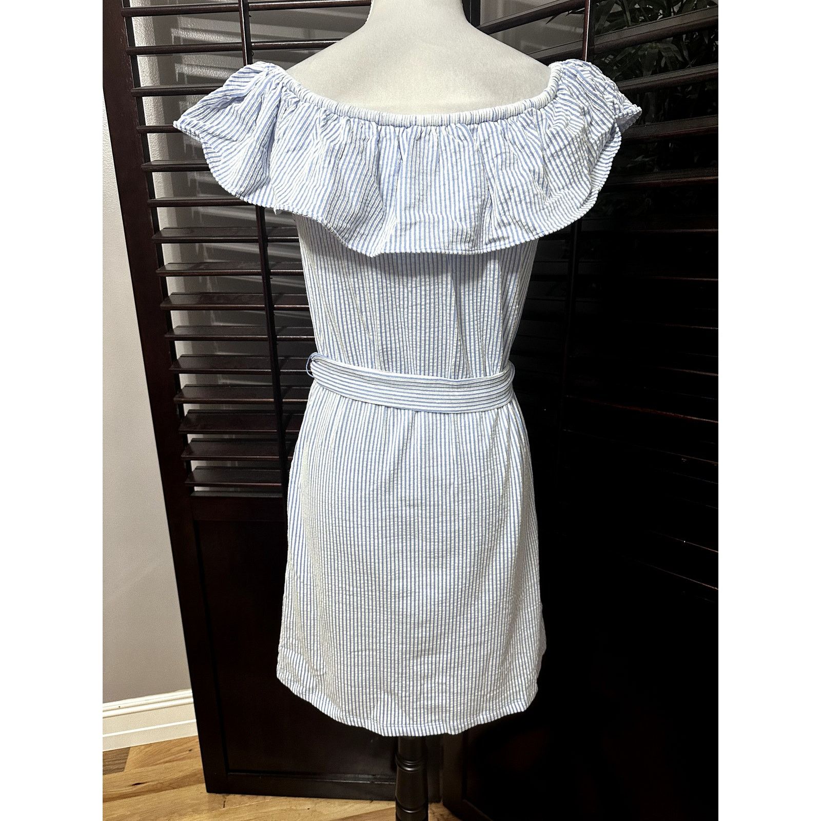 Michael Kors Michael Kors Women's Blue/White Striped Off Shoulder Dress S Size S / US 4 / IT 40 - 5 Thumbnail