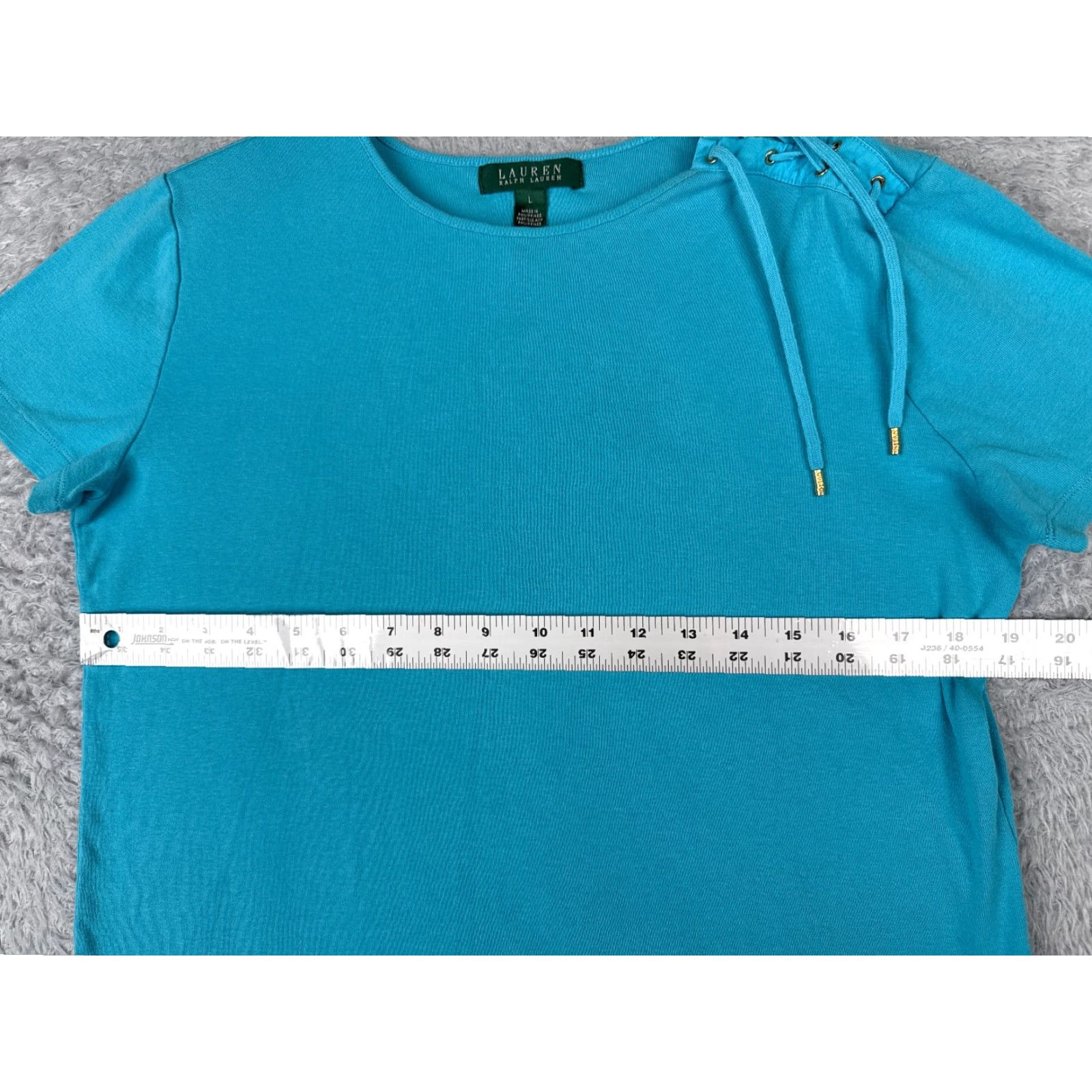 Ralph Lauren VINTAGE Lauren Ralph Lauren Shirt Women L Blue Short Sleeve Cotton Round Neck LRL Size L / US 10 / IT 46 - 7 Thumbnail