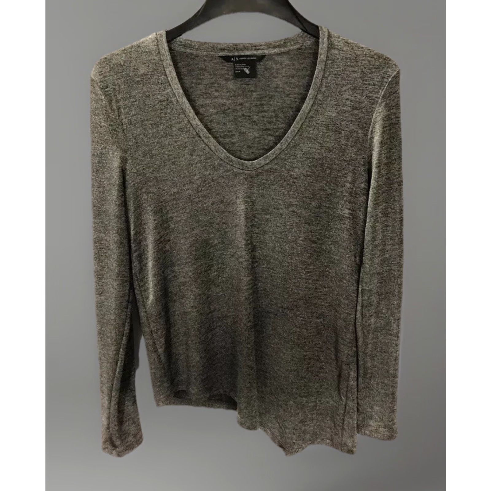 Armani Exchange Armani Exchange Womens Gray Long Sleeve Pullover Blouse T-Shirt Size S Regular Scoop Neck Casual Shawl Sparkle Size S / US 4 / IT 40 - 2 Thumbnail