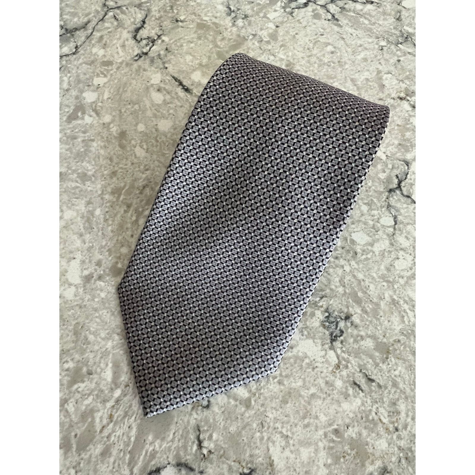 Vintage Bijoux Terner 100% Silk Men's Neck Tie Handmade Silver Black Size ONE SIZE - 1 Thumbnail