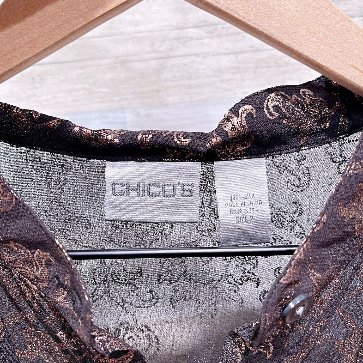 Chicos Chicos Silk Foil Floral Print Blouse Brown Sheer Paisley 2 Size L / US 10 / IT 46 - 5 Thumbnail