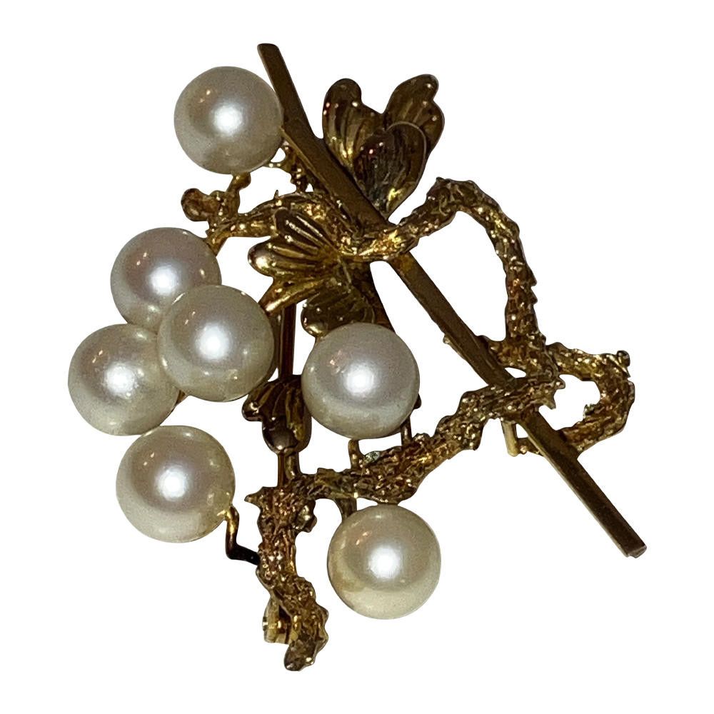 Designer 14 Kt Gold Cultured Pearl Retro Brooch Size ONE SIZE - 8 Thumbnail