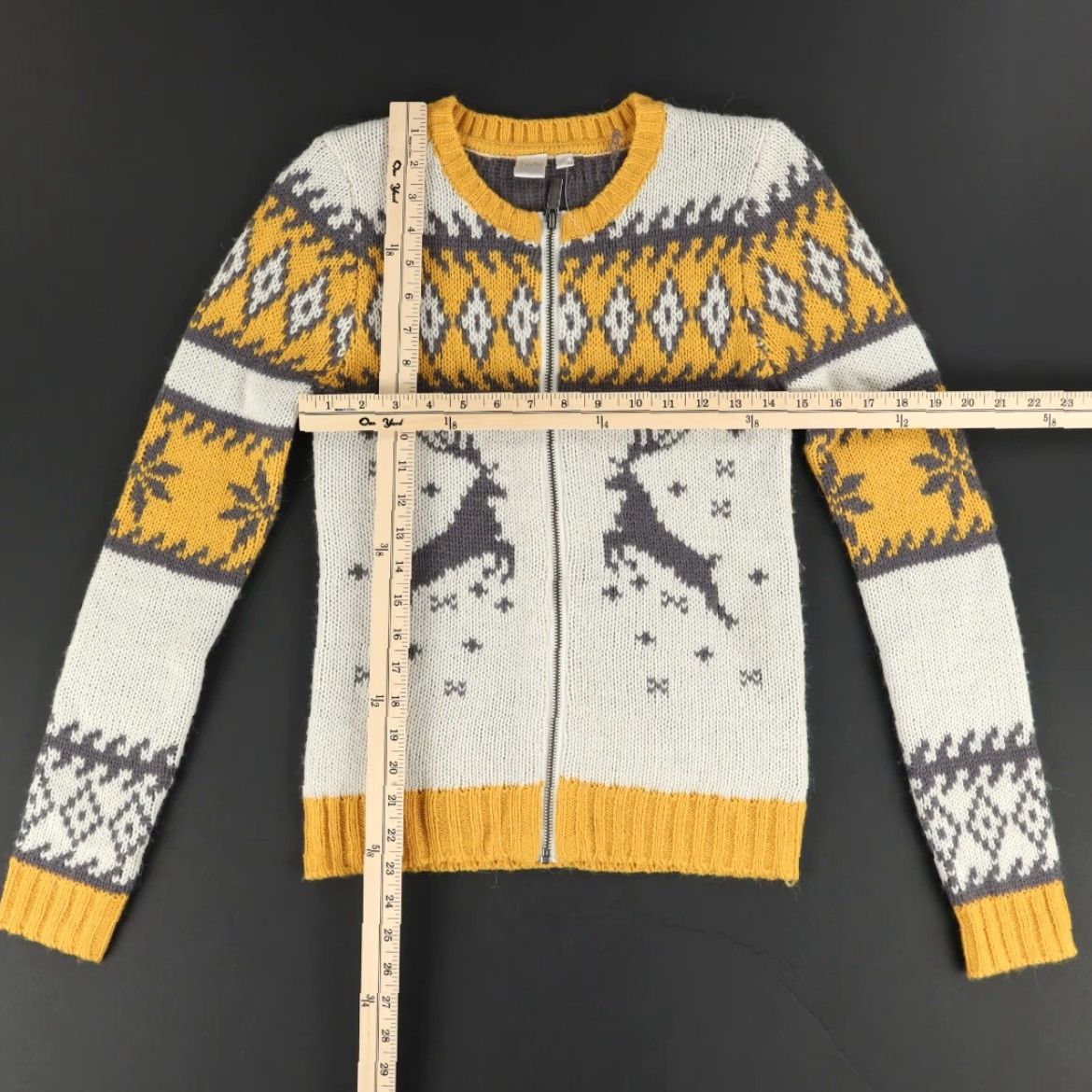 Simons Twik Reindeer Wool Alpaca Full Zip Sweater Beige Yellow P/S Women Winter Fall Slim Knit Round Neck Size S / US 4 / IT 40 - 3 Thumbnail