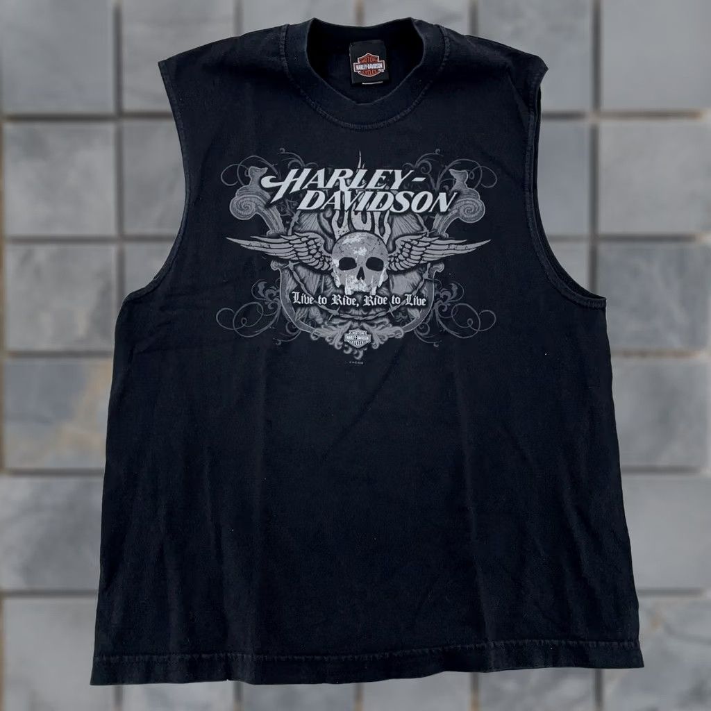 Harley Davidson Harley-Davidson T-Shirt Mens Large Black Skull Wings Biker Somerset PA Muscle Size US L / EU 52-54 / 3 - 1 Thumbnail