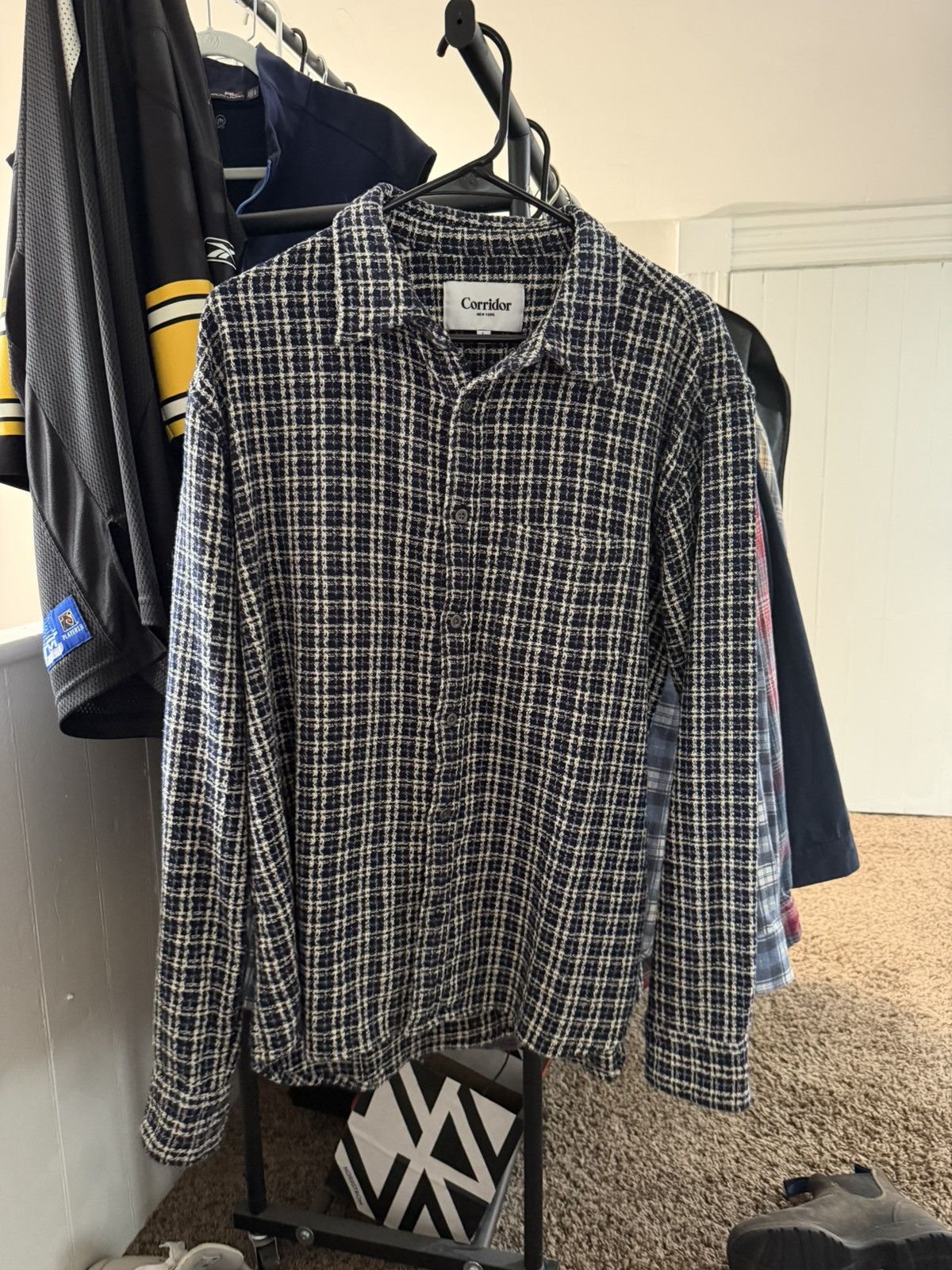 Corridor Reverse Tweed Snow Check Blue Shirt