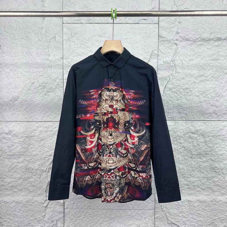 Givenchy Givenchy Black Printed Collared Long Sleeve Shirt - dmc Size US M / EU 48-50 / 2 - 1 Thumbnail