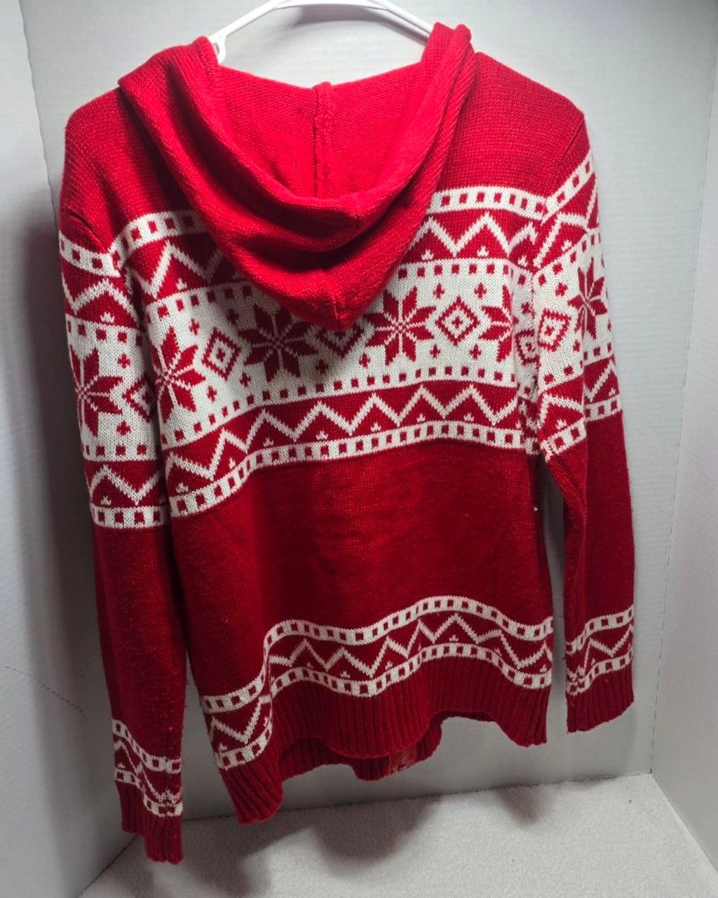 The Unbranded Brand Women's GIBIU Red & White Fair Isle Hooded Cardigan Sweater Size S / US 4 / IT 40 - 5 Thumbnail
