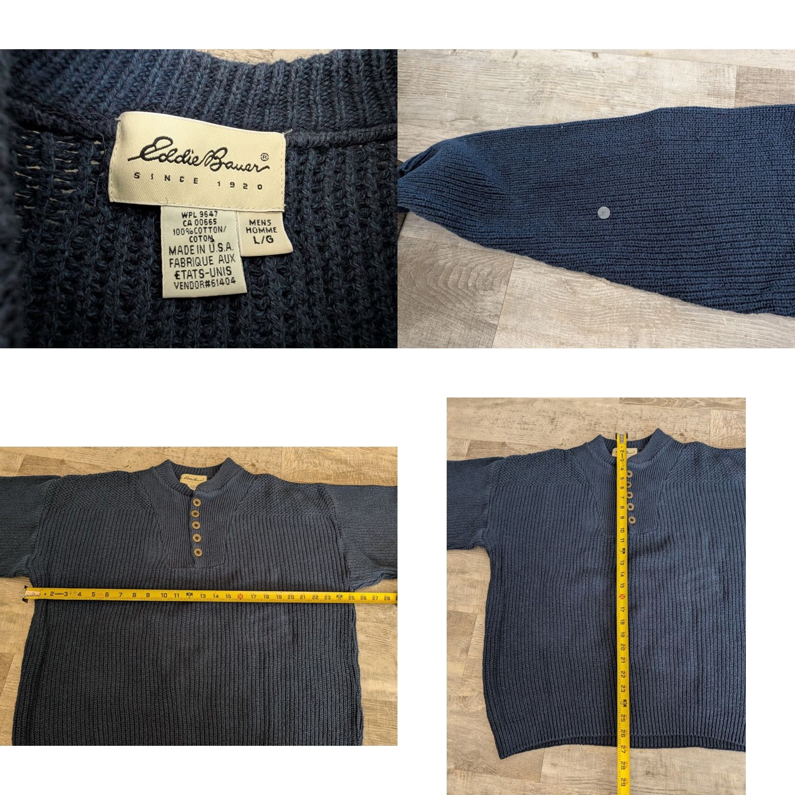 Eddie Bauer Vtg Eddie Bauer Sweater Mens L Blue Knit Fisherman Ribbed Henley USA Made EUC Size US L / EU 52-54 / 3 - 8 Thumbnail