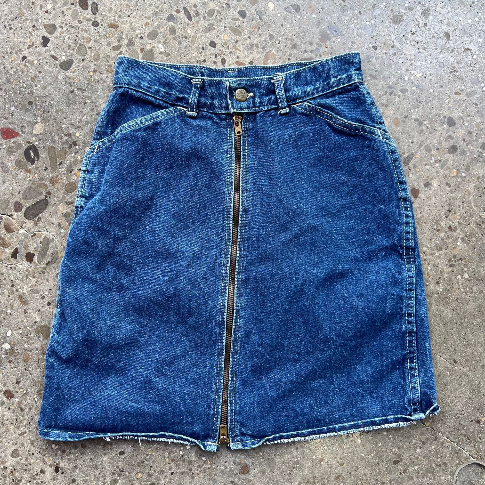Vintage Vintage Sunset Blues Midi Denim Skirt Size 23" - 2 Thumbnail
