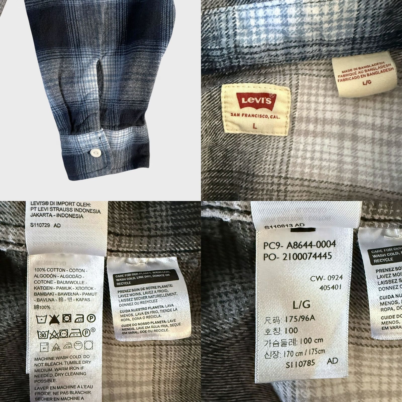 Levi's Levi's Plaid Button-Up L/S Flannel Shirt Multicolor Men's Large 100% Cotton Regular Navy/Blue City Classic Western Pockets Mens Size US L / EU 52-54 / 3 - 8 Thumbnail