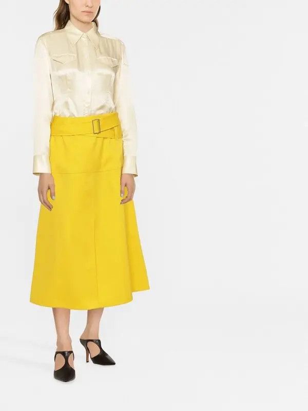 Jil Sander o1y1025 Midi Skirt in Yellow Size 27" / US 4 / IT 40 - 2 Thumbnail