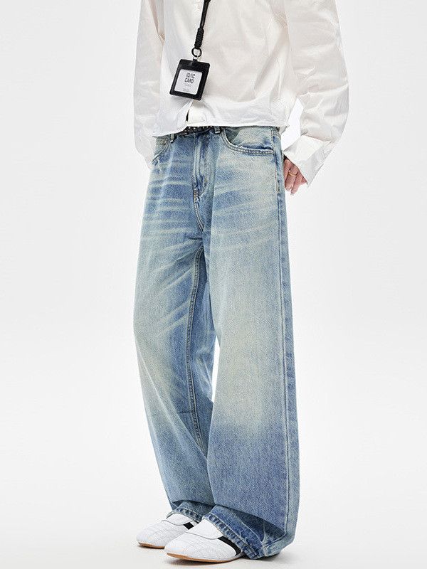 Vintage Men's American Retro Loose Straight Jeans with Whiskering Size US 32 / EU 48 - 2 Thumbnail