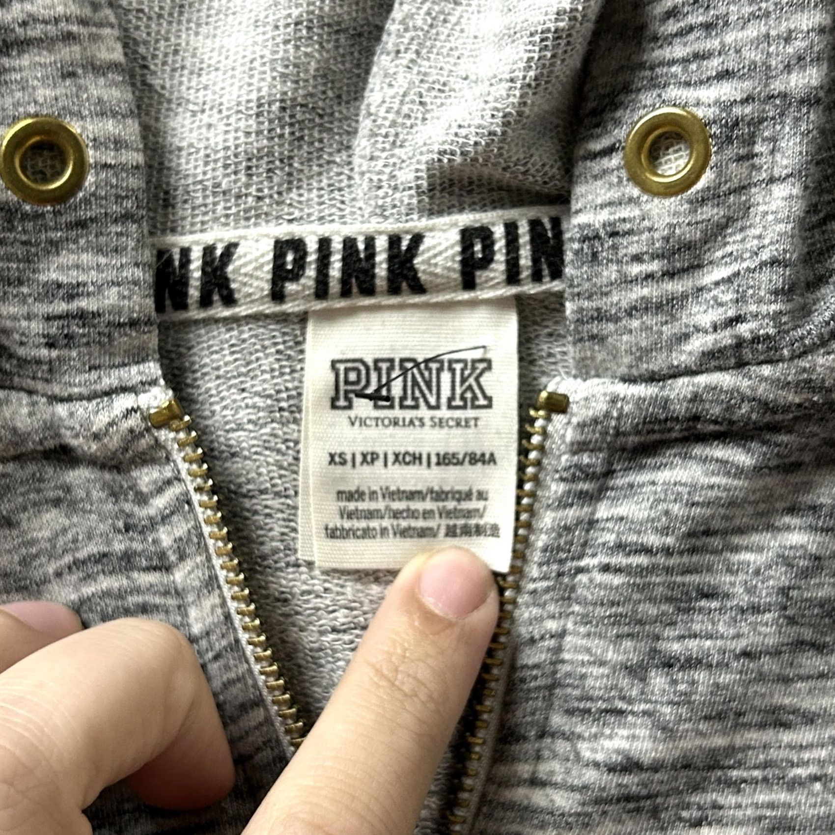 Pinko PINK Victoria's Secret Hoodie Womens XS Gray Full Zip Knit Logo Sweatshirt Size XS / US 0-2 / IT 36-38 - 2 Thumbnail