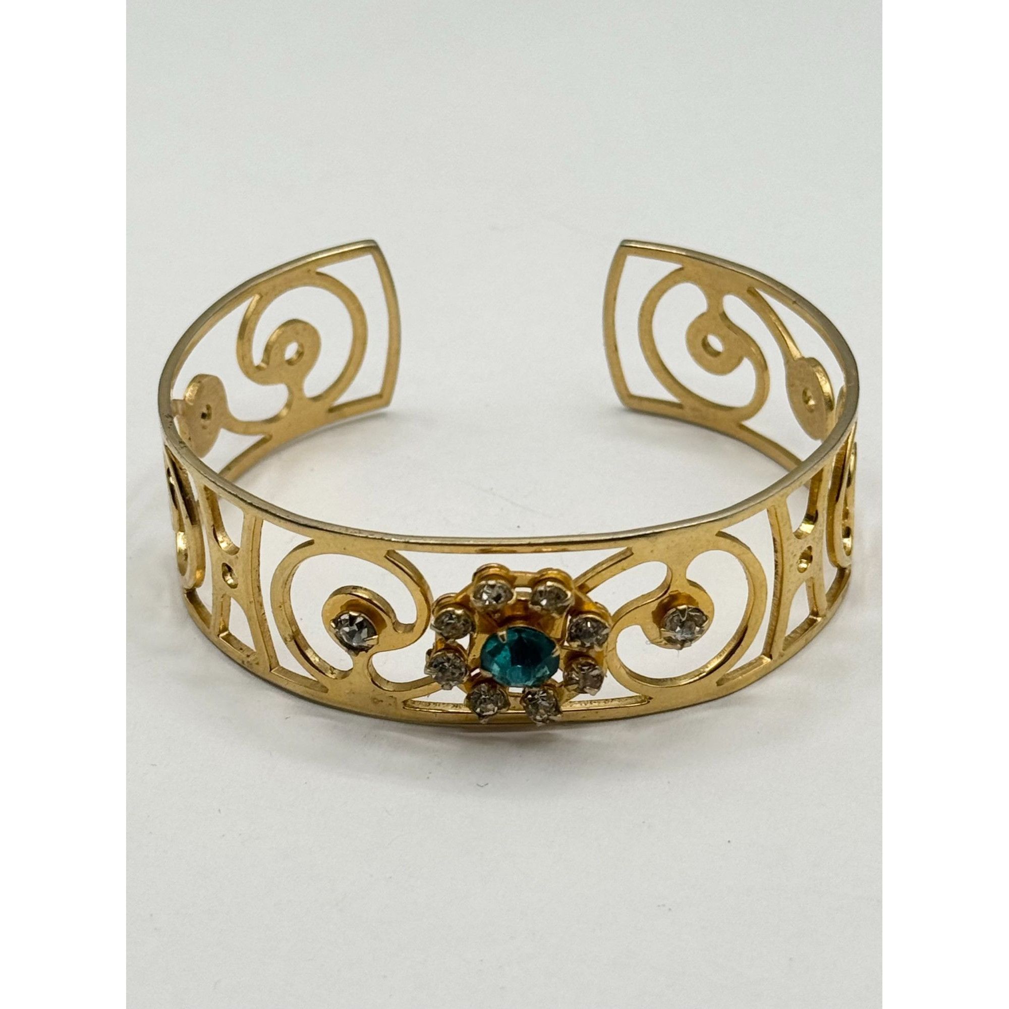 Vintage Vintage blue rhinestone flower cuff bracelet Size ONE SIZE - 1 Thumbnail