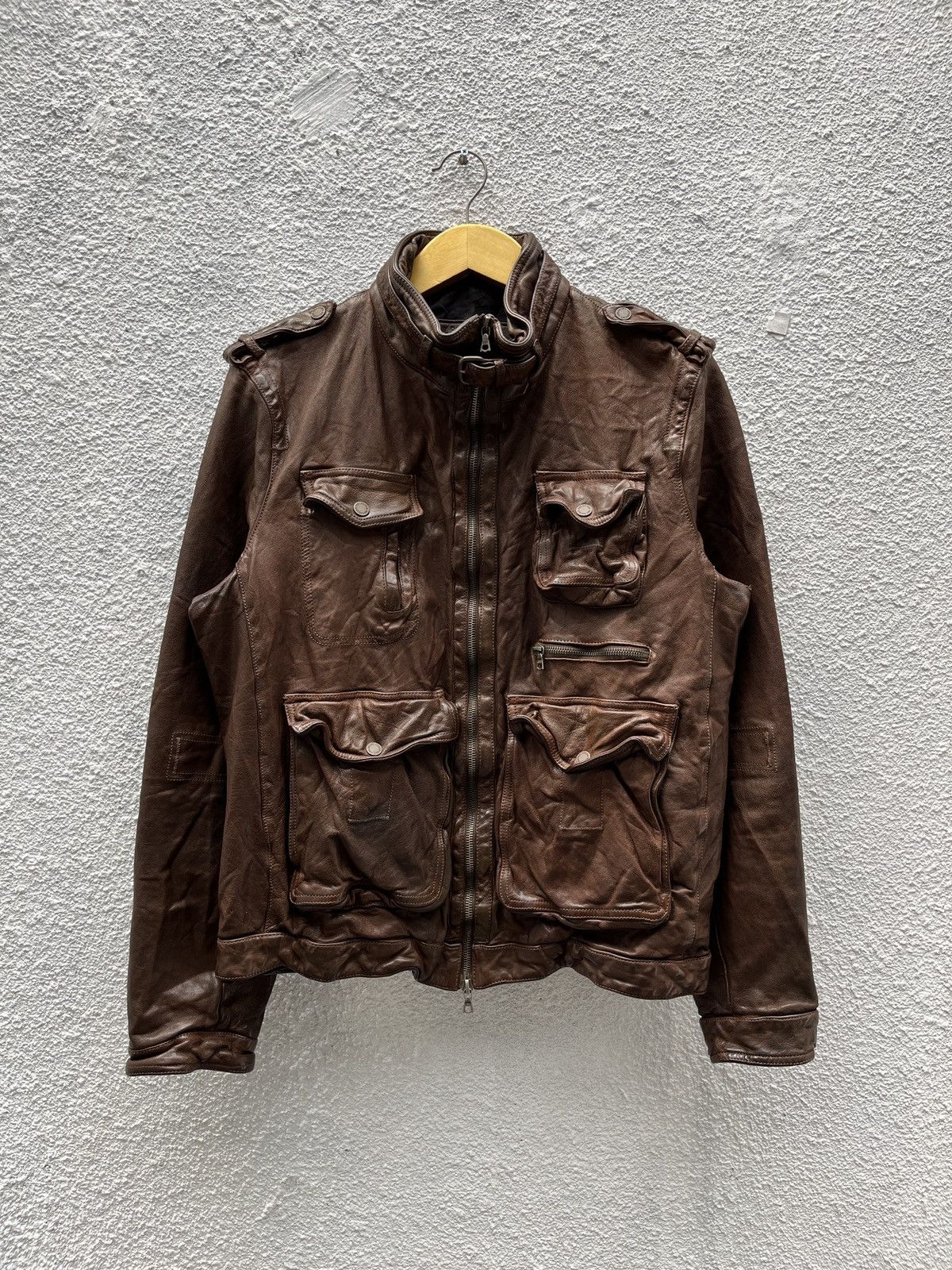Neil Barrett Neil Barrett Iconic Crinkled Cargo Leather Jacket 