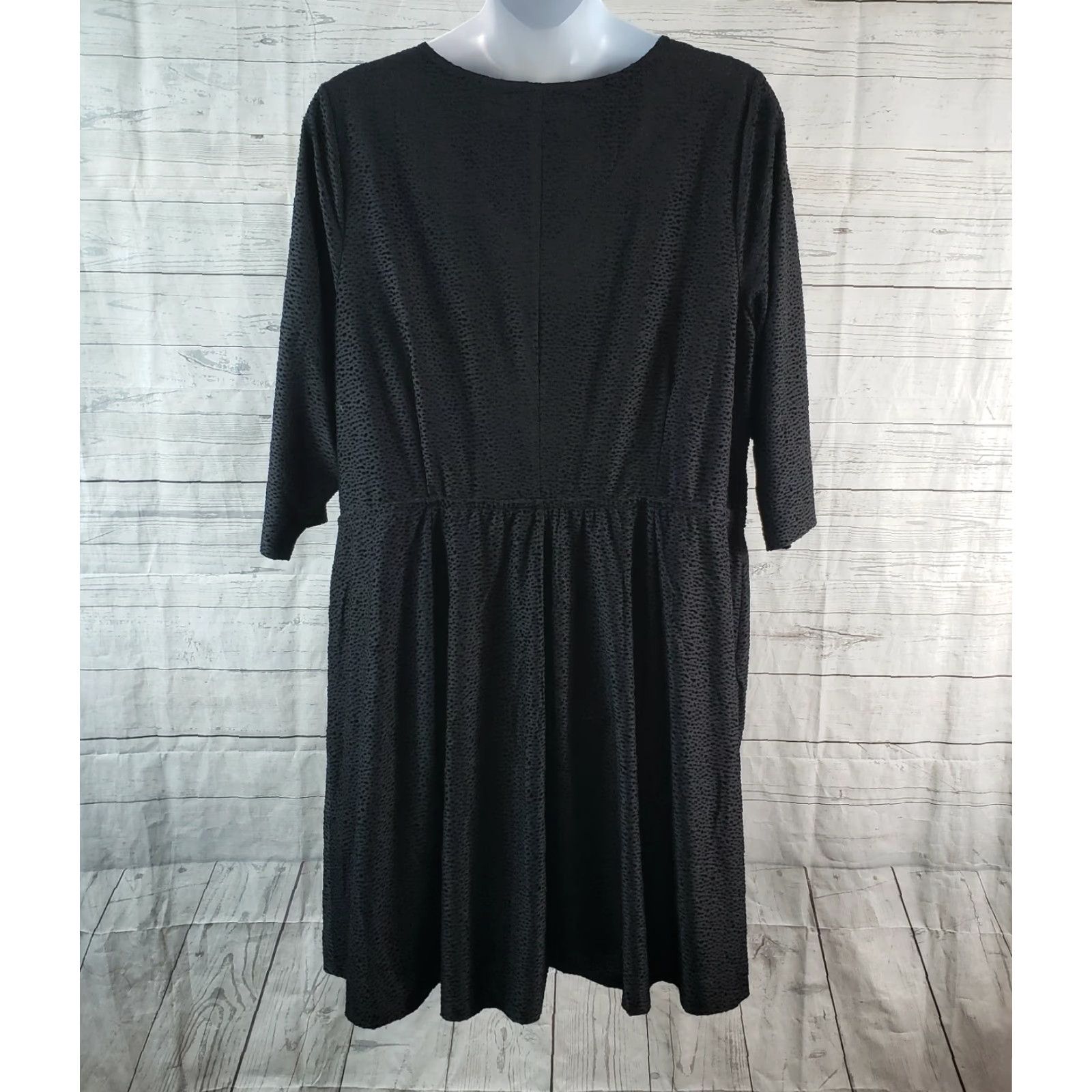 Vintage Lane Bryant Womens Dress Sz 26/28 Solid Black V-Neck A-Line Pullover Midi Plus Size 26/28 Womens Black Line Bryant Dress Size 4XL / US 24-26 - 4 Thumbnail