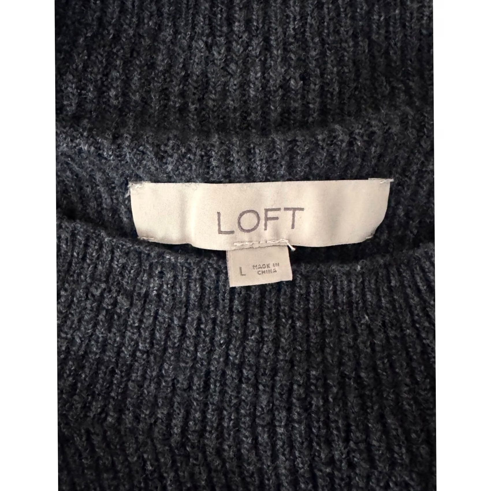 Loft LOFT Charcoal Gray Ribbed Balloon Sleeve Mock Neck Sweater Size L Women Regular Pullover Knit Casual Comfort Girls Mens Women Size L / US 10 / IT 46 - 6 Thumbnail
