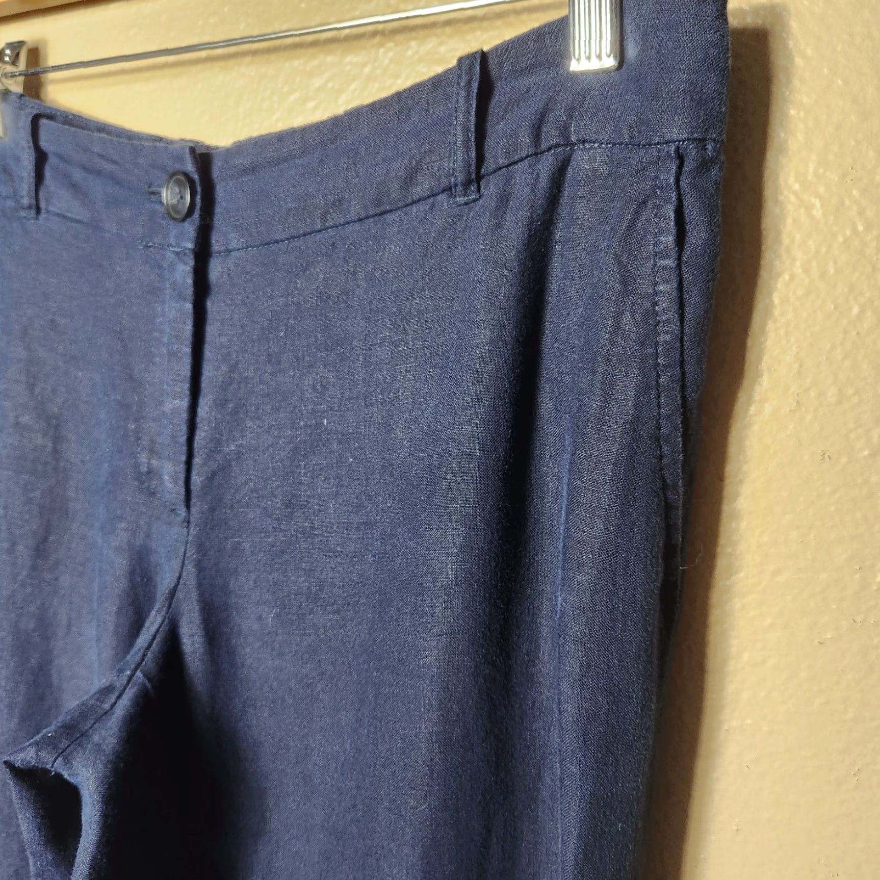 Ann Taylor Ann Taylor Loft Marisa 100% Linen Navy Mid Rise Wide Leg Pants Size 8 Size 30" / US 8 / IT 44 - 2 Thumbnail