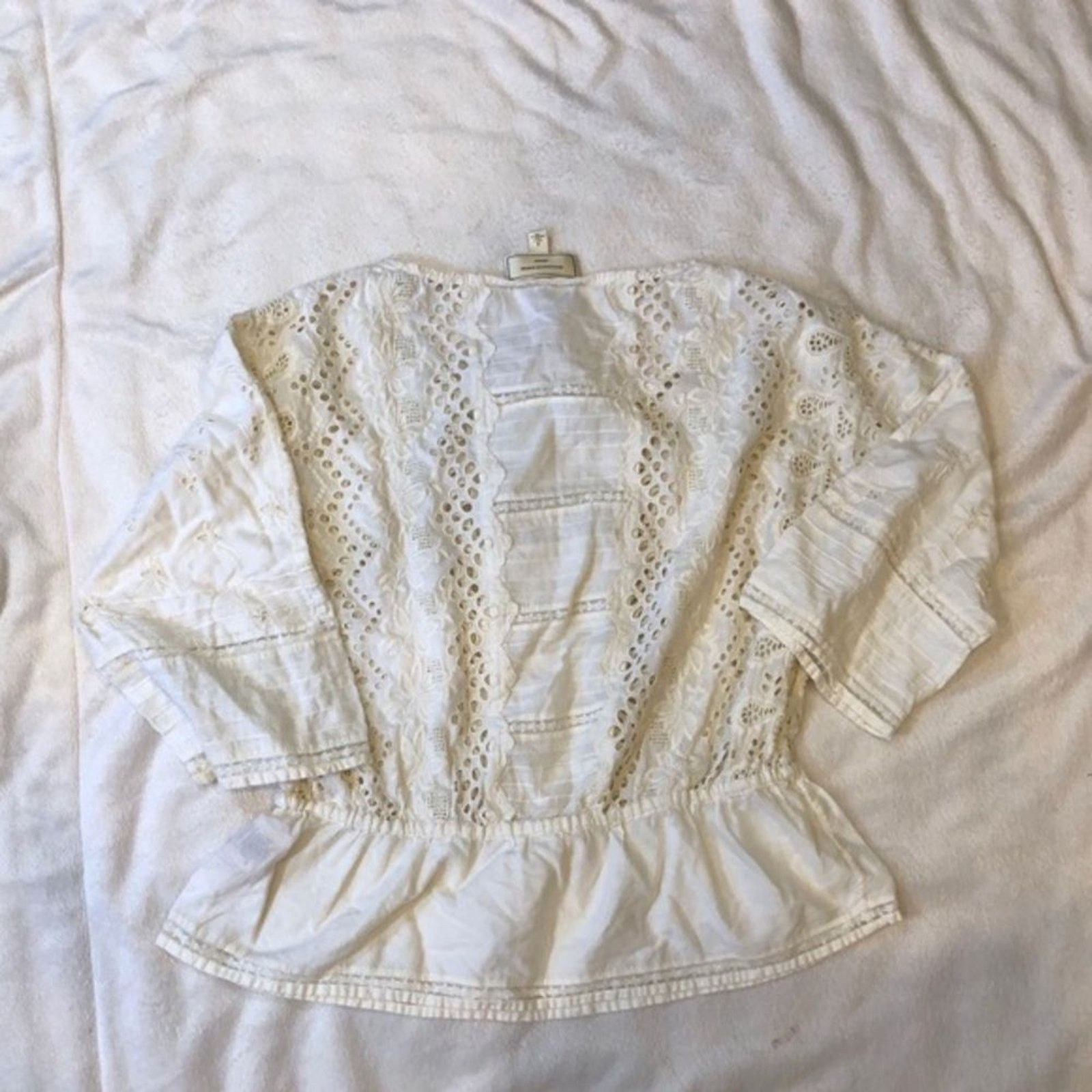 Anthropologie Anthropologie Cream Lace Cinched Waist Blouse | Sz 4 Size S / US 4 / IT 40 - 4 Thumbnail