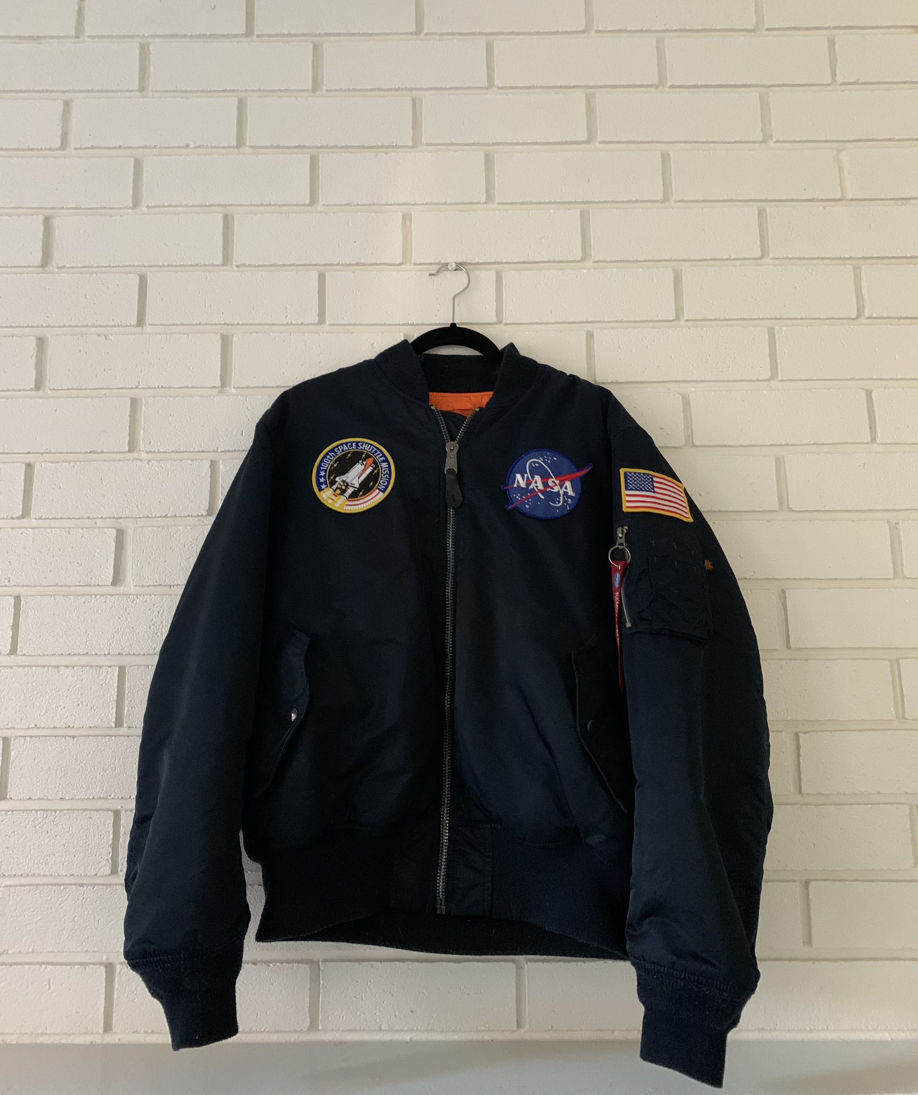 image of Alpha Industries Nasa Ma-1 Flight Jacket in Replica Blue, Men's (Size Large)