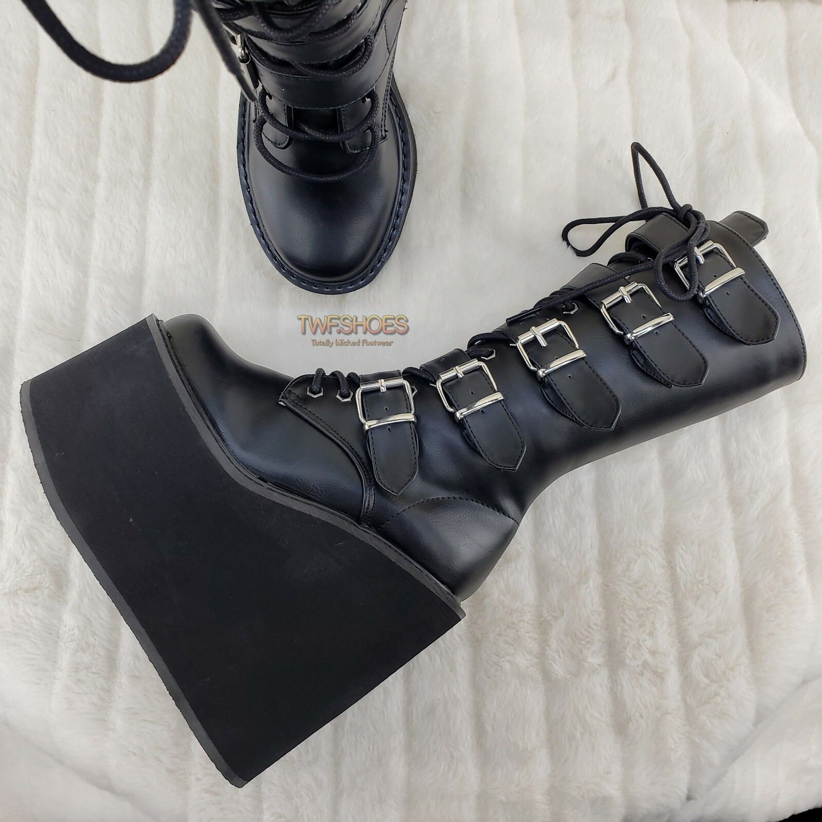 Demonia Cult DEMONIA Swing 220 Black Matte Multi Buckle Goth Mid-Calf Boo Size US 11 / IT 41 - 6 Thumbnail