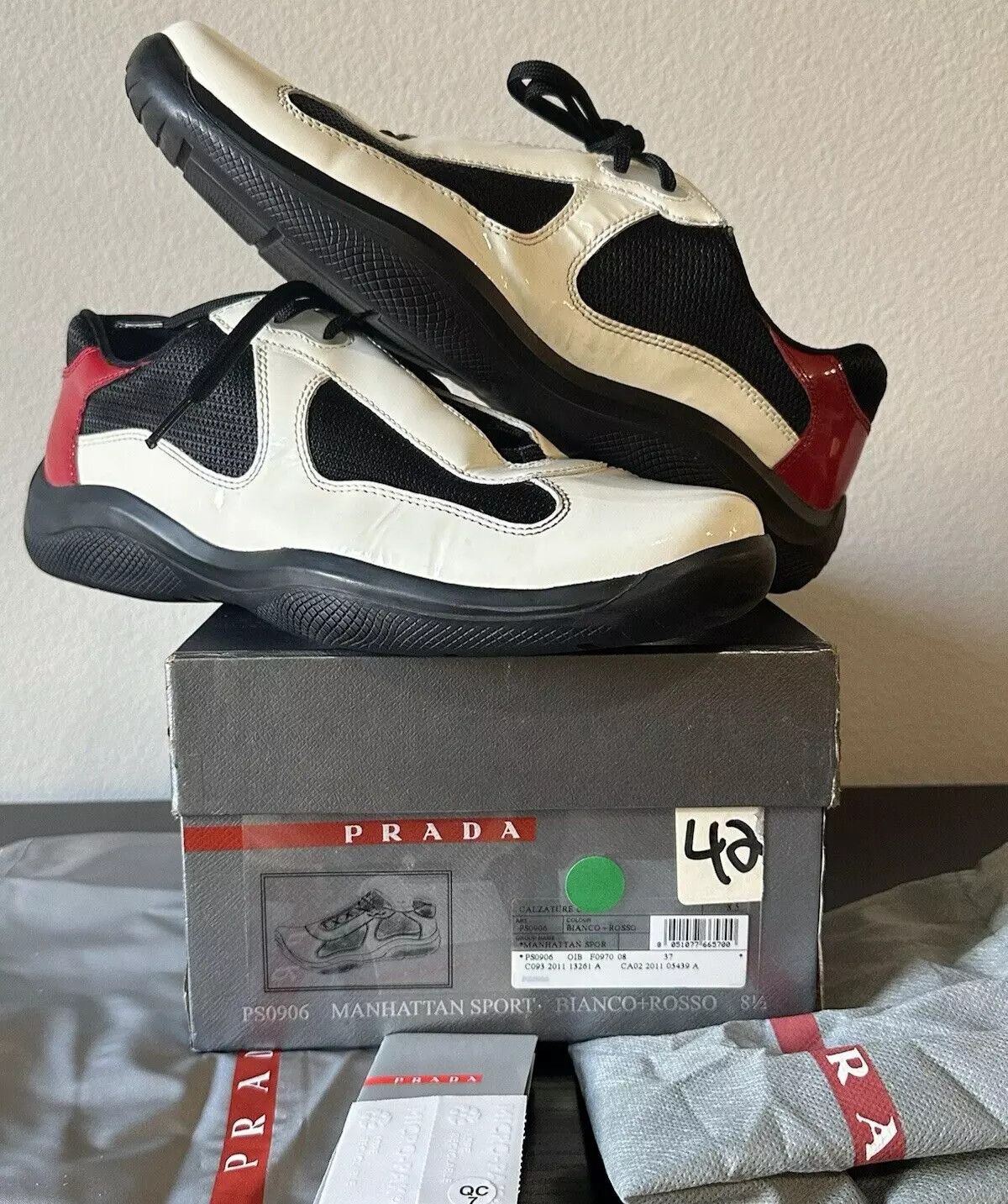 Prada Prada Cloudbust Sneakers Red White Black 9.5 Patent Leather Size US 9.5 / EU 42-43 - 1 Thumbnail